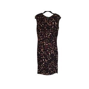 Lauren Ralph Lauren Dress Size 8 Purple Multicolor Geo Print Sleeveless Ruched